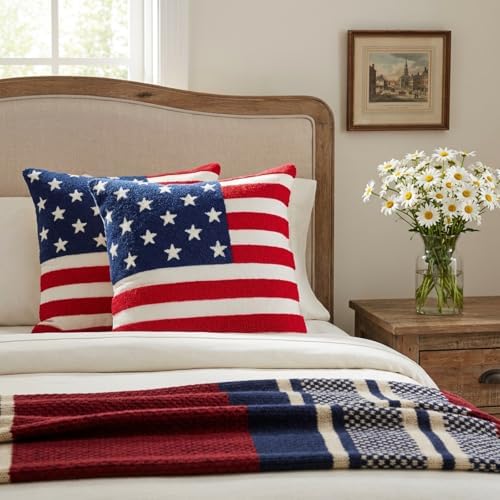GEEORY Patriotic American Flag Pillow Covers Set of 2 20x20, Chenille