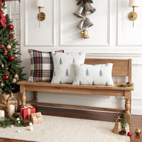 MIULEE Christmas Lumbar Faux Fur Pillow Covers 12x20 Inch White Blue