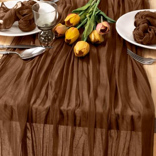 Brown Gauze Cheesecloth Table Runner 10ft Neutral Home Decor