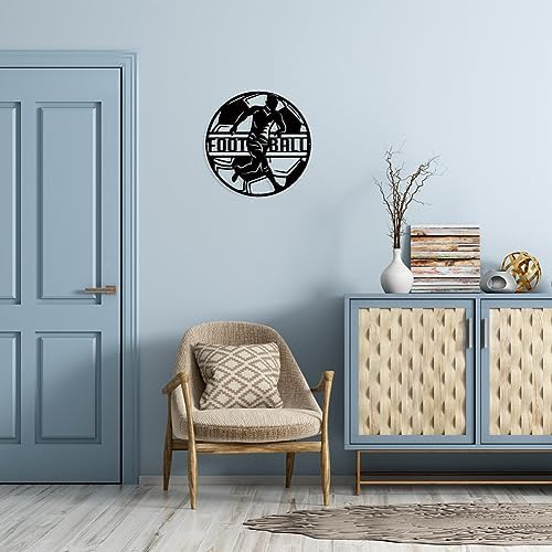 NBEADS Soccer Theme Metal Wall Art Decor, Flat Round Matte Black Wall Hanging Decor Silhouette Wall Art for Home Bedroom Living Room Garden Hotel Office Wall Decoration, 10.7 Inch