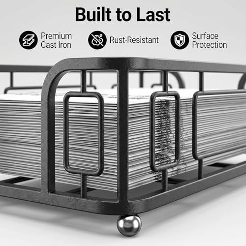 Guest Towel Holder Tray for Bathroom Countertop, Black Metal