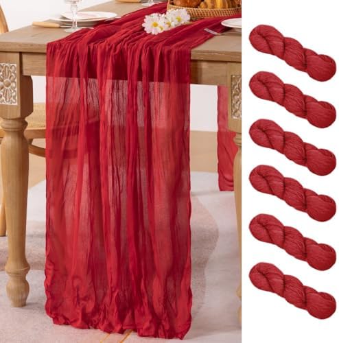 6 Pack Red Cheesecloth Table Runner 10ft Boho Gauze Annniversary Decor