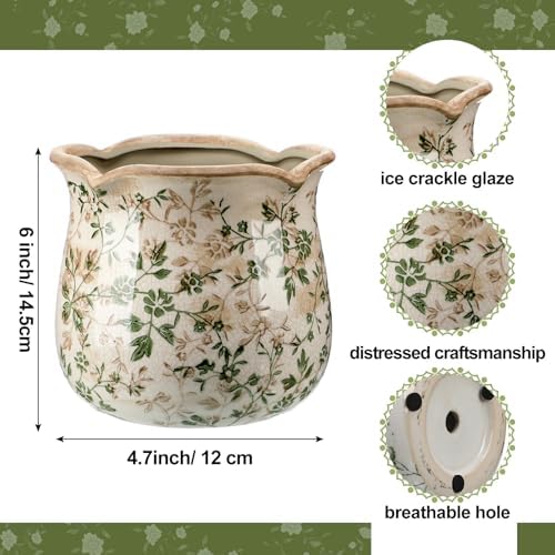 Newtay 6 Inch Vintage Ceramic Planters Crackle Glaze,Plain