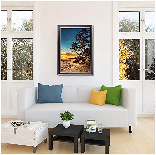 Sunset Beach Love in Heart Framed Arts Artwork with Couple's Names and Date on,Perfect Love Gift for Anniversary,Wedding.With Different Frame Styles Framed Size:33 5/8 x 23 5/8 inches