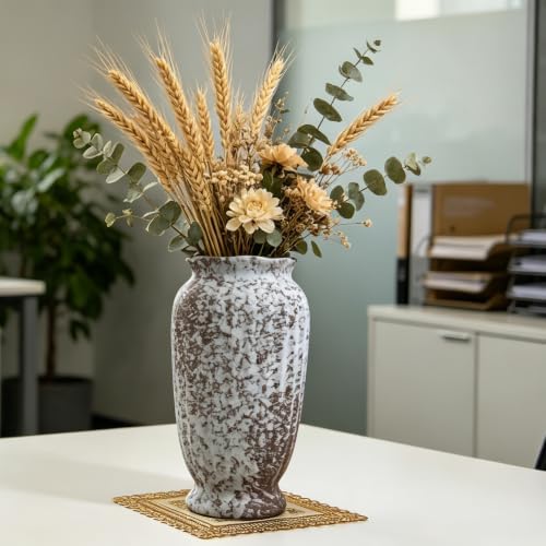 AOZITA Ceramic Flower Vase,9.3" Tall Rustic Farmhouse Vase with Ribbed Texture, Vintage Home Decor for Living Room, Kitchen, Bedroom & Office, Terracotta