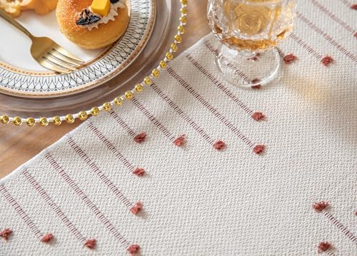 Boho Table Runner 13 x 72 Inch Long Natural Cotton Woven Runner with Tassels for Fall Home Dining Table décor, for Modern Farmhouse Decor Coffee Table Runner, Rust and Beige