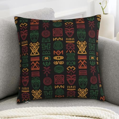 African Tribal Mask & Geometric Pattern Decorative Throw Pillow Cover
