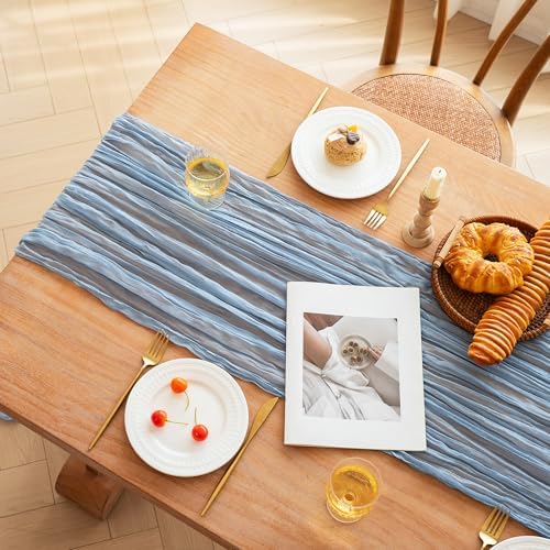 FEXIA Dusty Blue Cheesecloth Table Runner Boy Baby Shower Decorations