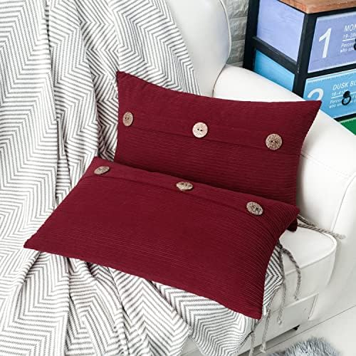 HWY 50 Burgundy Red Chenille Throw Pillow Covers 12x20 Inch Buttons