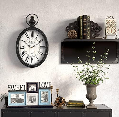 Menterry Small Retro Oval Wall Clock Antique Old Design,Black Vintage Style
