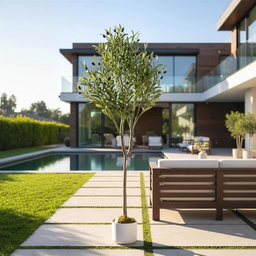 4.3FT Artificial Olive Tree with Lifelike Leaves & 44 Fruits, Faux Olive Tree in Pot, Evergreen Fake Plants Artificial Plants Indoor for Office Outdoor Modern Farmhouse Decor