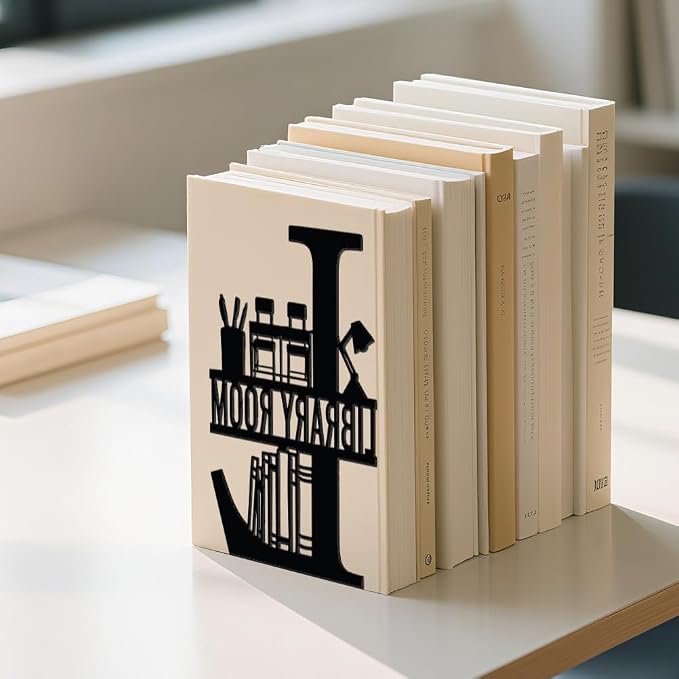 WADORN Library Room Metal Decorative Bookend for Shelves, Heavy Duty Book Ends for Heavy Books, Non-Skid Books Holder Stand for Desk, Book Support Stopper for Bookshelf Office Home, 5.3x4.3x7.9 Inch