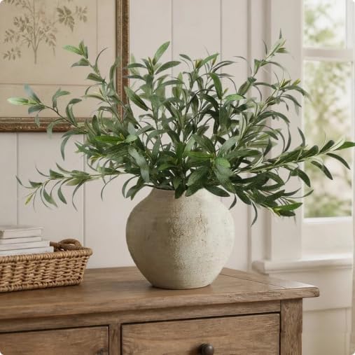 Leftover 5 Pcs 33.4'' Faux Olive Branches for Vase Realistic,Tall Faux Greenery for Vase,Fake Plants,Eucalyptus Stems,Faux Stems for Centerpieces Decoration,Home Decor,Table Decor(No Olive Fruit)