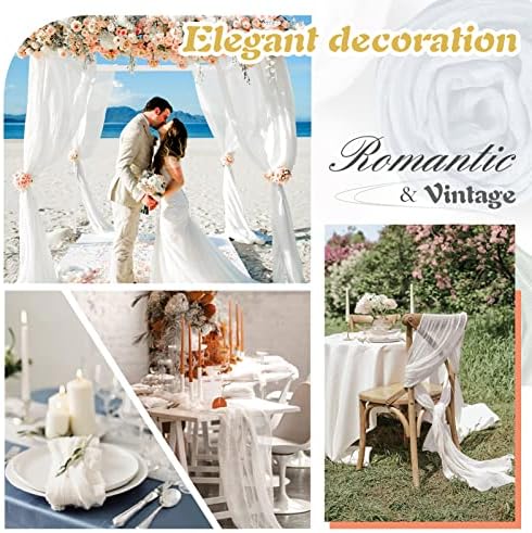 White Cheesecloth Table Runner 6 Pack 35" Boho Gauze Runner 120 inches Long Runner Rustic Sheer Fabric Bulk for Baby Shower Wedding Bridal Birthday Party Table Decorations