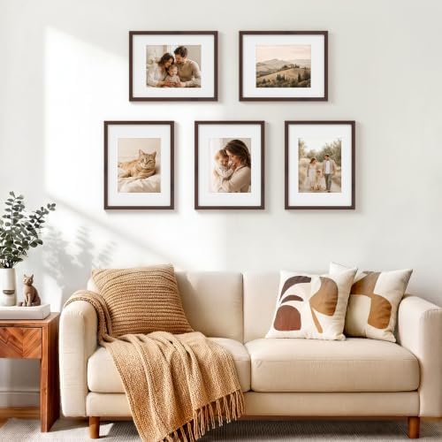 Vittanly 11x14 Picture Frames Set of 5, Engineered Wood, Light Brown