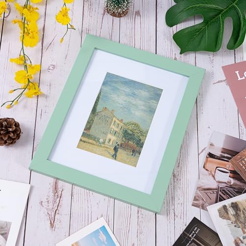 Muzilife Morandi Green 8x10 Picture Frame with Mat, Real Glass Cover,1 Pack