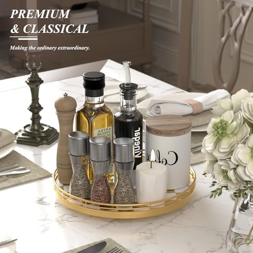 AMH 12-Inch Gold and White Checkerboard Lazy Susan with Metal Rail