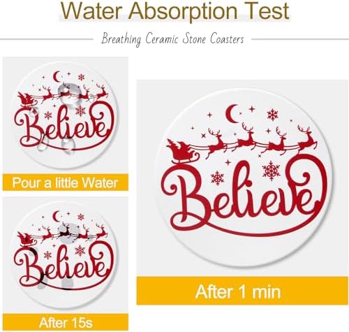 Ceramic Christmas Coasters Set of 6 Absorbent Drink Coaster with Holder