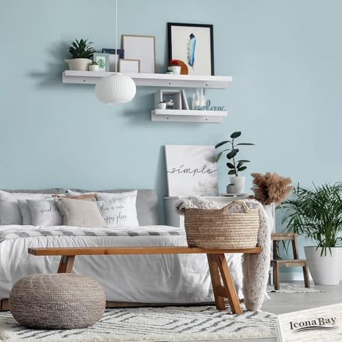 Icona Bay 16 Inch Floating Shelves for Wall - Set of 3 in Powder White - Modern Rustic Style - Wall Mounted Display Shelves - Picture Ledges
