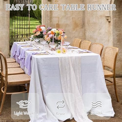 3 Pack 120 Inch White Cheesecloth Table Runner Boho Rustic Gauze Sheer Romantic 10 FT Long Cheese Cloth Table Runner for Bridal Baby Shower Wedding Party Birthday Holiday Home Easter Decor
