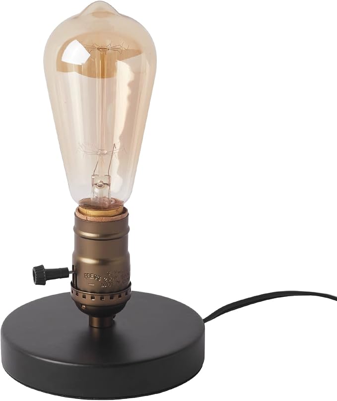 Vintage Table Lamp, Industrial Desk Lamp Small Retro Bedside Lamp with ON/Off Switch E26 Lamp Holder for Home Lighting Decor, Cafe Bar, Studio Antique Decor(Without Bulb)