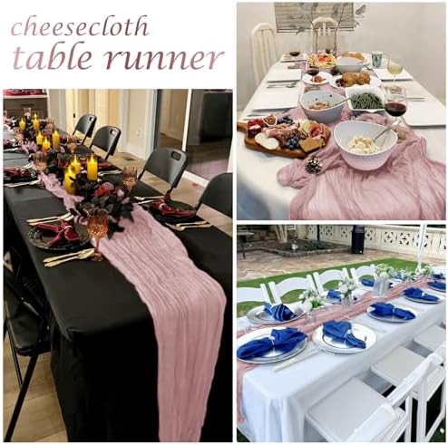 12 Pack Dusty Pink Cheesecloth Table Runner 17 x 108 Inch Gauze Table Runner Fabric Semi Sheer Cheese Cloth Table Decor Bulk for Rustic Romantic Wedding Baby Shower Table Decoration