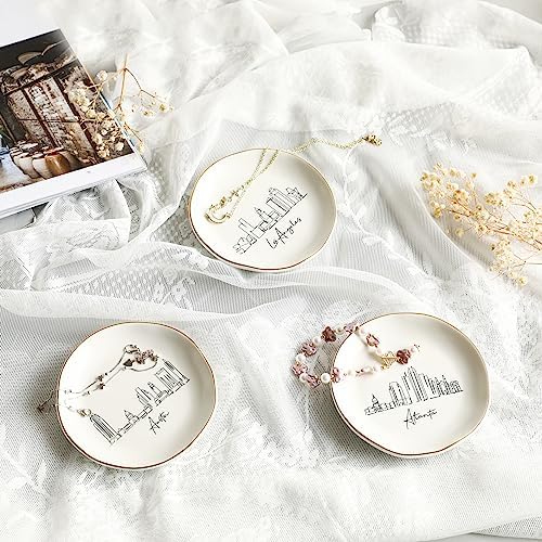 COLLECTIVE HOME - Skyline Jewelry Dish, Ceramic Trinket Dish, Landscape Jewelry Tray, Decorative City View Plate for Rings Earrings Necklaces Bracelet Watch Keys (Atlanta)