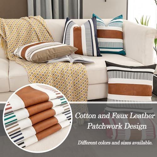 Decorative Accent Pillow Covers 20x20 Boho Couch Pillow Case Set of 2 Modern Farmhouse Stripe Cushion Cover for Sofa Bed Living Room, Navy Blue