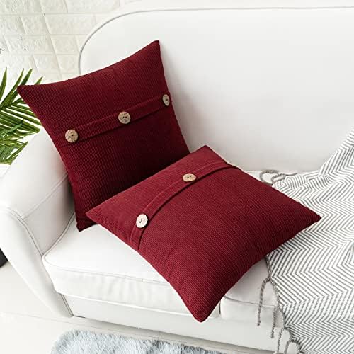 HWY 50 Burgundy Red Chenille Throw Pillow Covers 16x16 Inch Buttons