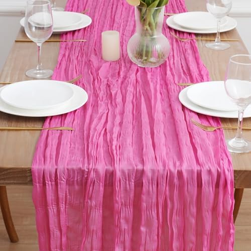 Asee'm 3pcs Hot Pink Cheesecloth Table Runner Summer 10FT Fuchsia Gauze