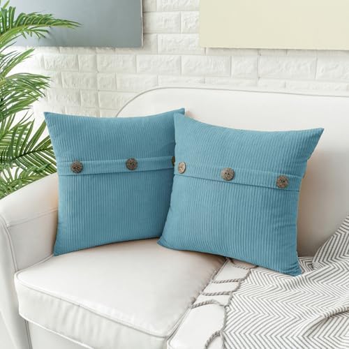 HWY 50 Smoke Blue Chenille Throw Pillow Covers 22x22 Inch Buttons Pack of 2
