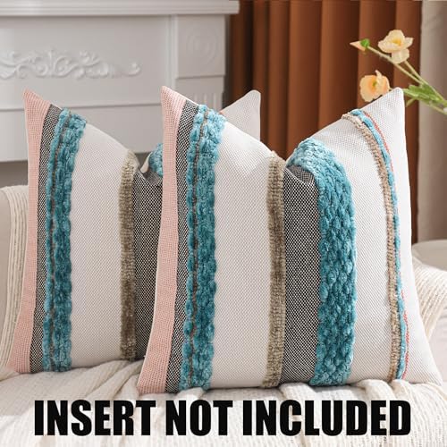 Boho Throw Pillow Covers 18x18 Set of 2 Turquoise Blue