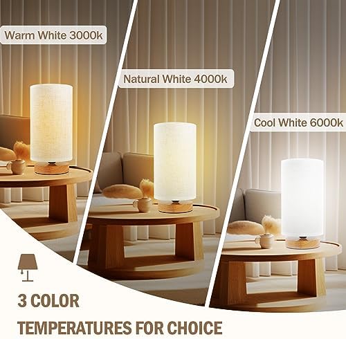 Minimalist Bedside Table Lamps for Bedrooms Set of 2, 3 Color Temperature Bedside Lamps with Round Fabric Linen Shade,Small Desk Lamp Night Nightstand Lamp Set for Living Room, Reading ,Office