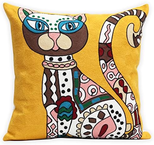 1 Pcs Embroidered Decorative Throw Pillows Covers for Sofa Decor Cushion Cases 18 x 18 Inch (Big Cat)