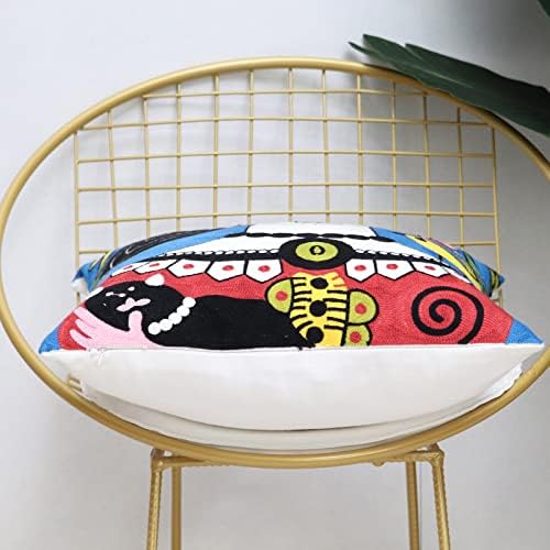 Soft Cotton Throw Pillow Covers Abstract Art Exaggerated Mythology Figure Embroidery Square Cushion Cover Outdoor Balcony Pillow Cases for Sofa Bed Chair 18 x 18 Inches (Pattern-1)