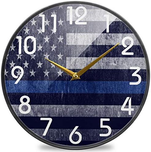Naanle Vintage Aged American Police Flag Print Round Wall Clock, 9.5 Inch Silent Battery Operated Quartz Analog Quiet Desk Clock for Home,Office,School