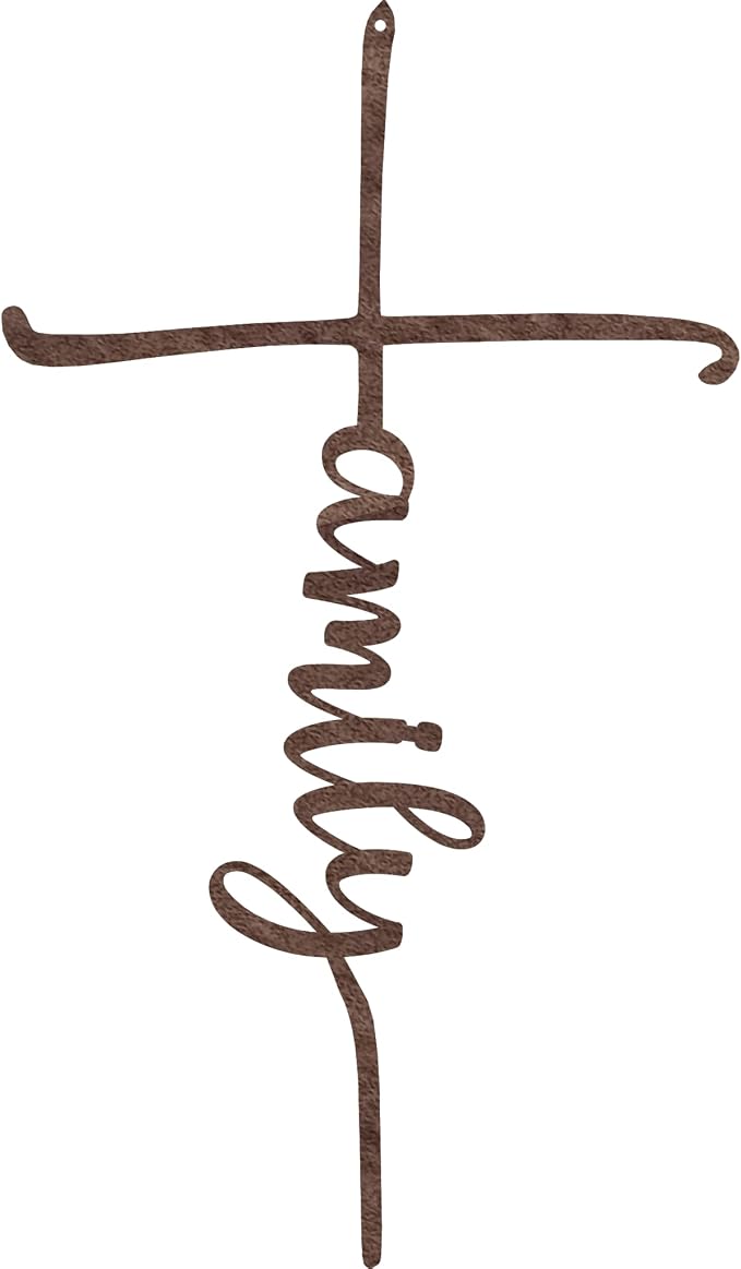 Family Cross Metal Wall Art - 11.7" X 20" - Hammered Copper