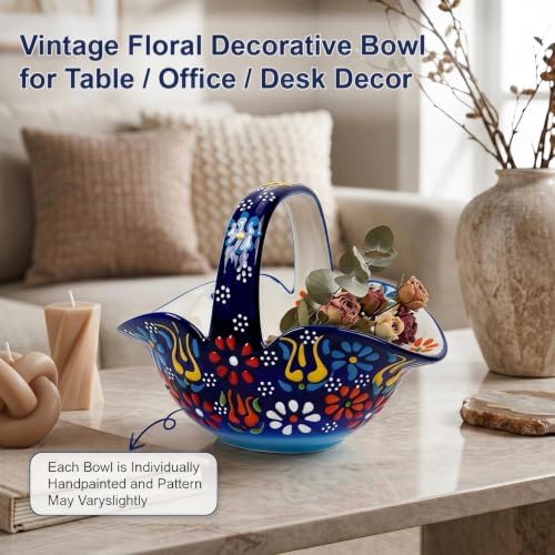 Ceramic Candy Dish, Small Fruit Basket with Handle, Key Holder, Decor Bowl
