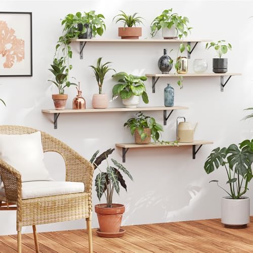 DINZI LVJ Long Wall Shelves, 47.3Inch Wooden Floating Shelves with Brackets