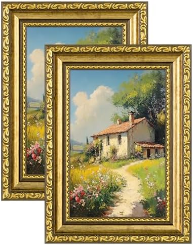 eletecpro 4x6 Vintage Picture Frame, Glass Cover, Gold, 2-Pack