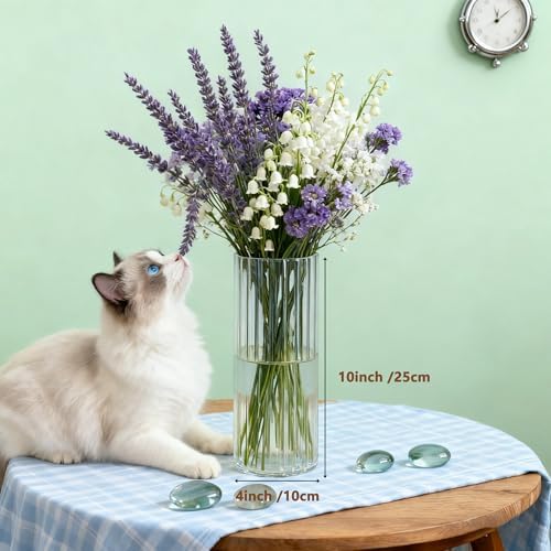 Flower Vase, Non-breakable Vase for Flower, Ribbed Acrylic Vase, 4"W x 10"H Tall Clear Cylinder Vases for Centerpieces, Living Room, Dining Table, Office, Bookshelf Decoration Housewarming Gift