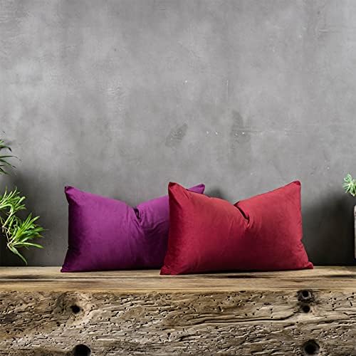 Purple Decorative Lumbar Velvet Throw Pillow Covers 16x24 inch Set of 2 with Zipper Luxury Soft Solid Rectangle Cushion Covers Case for Sofa Couch Bed Living Room