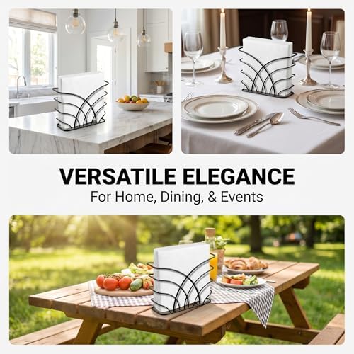 Napkin Holder for Table, Black Iron Upright Paper Dispenser