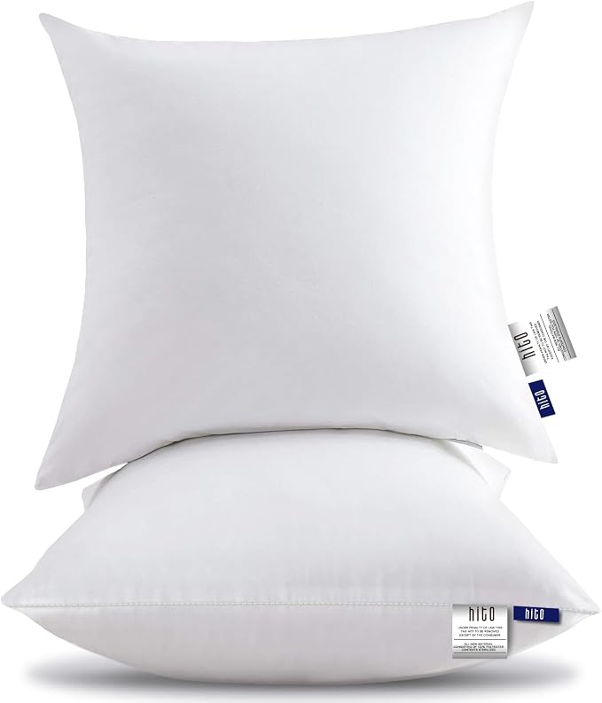 HITO 18x18 Pillow Inserts (Set of 2) - Decorative Square Throw Pillows White for Couch Bed Sofa