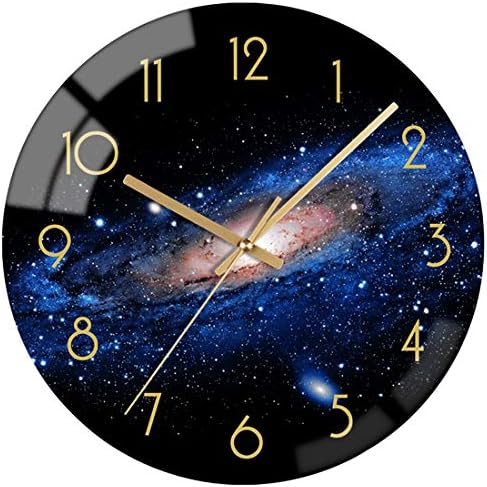VIKMARI 12" Black Glass Night Sky Pattern Round Silent Wall Clock Decor