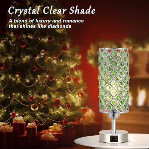 Green Crystal Bedside Lamp, Nightstand Lamp for Bedroom (Bulb included)