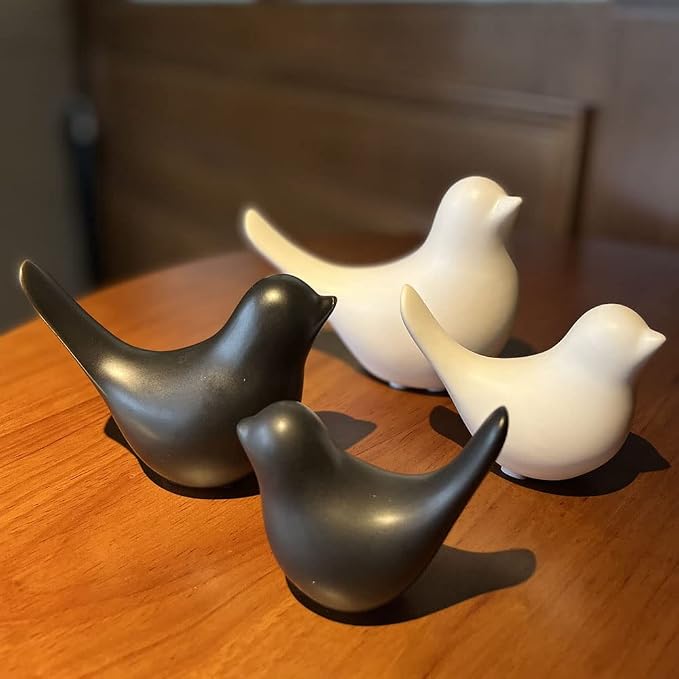 NWFashion Ceramic Animal Figurines Modern Style Birds Decorative Ornaments Desktop Display (White Bird)