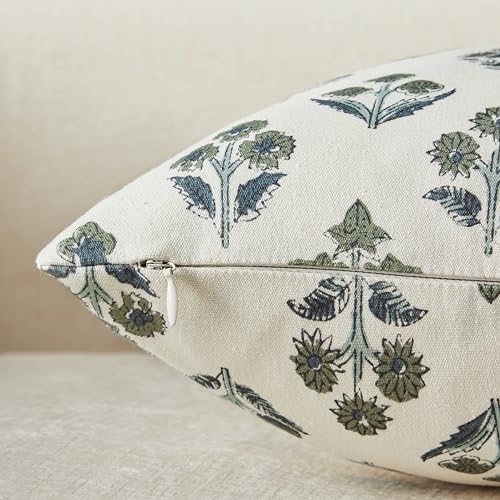 Floral Throw Pillow Covers Set of 2, 18x18 Inches Olive