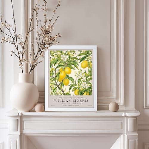 Poster Master William Morris Poster - Lemon Tree Print - Botanical Art - Fruit Art - Exhibition Piece - Lemon Illustration - Floral Design - Aesthetic Print - Colorful Kitchen Wall Decor - 11x14 White Framed