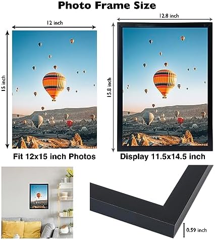 JCJMY 12x15 Black Picture Frame Set of 6, Horizontal and Vertical Formats for Wall Hanging, 12 x 15 Wall Gallery Poster Photo Frames with Durable Shatter Resistant Plexiglass, 6 Pack, Black